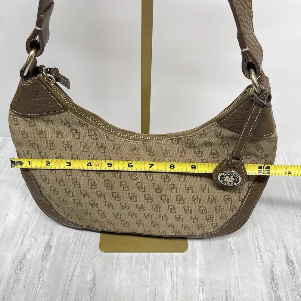 Vintage Dooney & Bourke Signature Canvas & Leather Shoulder Hobo Bag‎ Kaki Brown